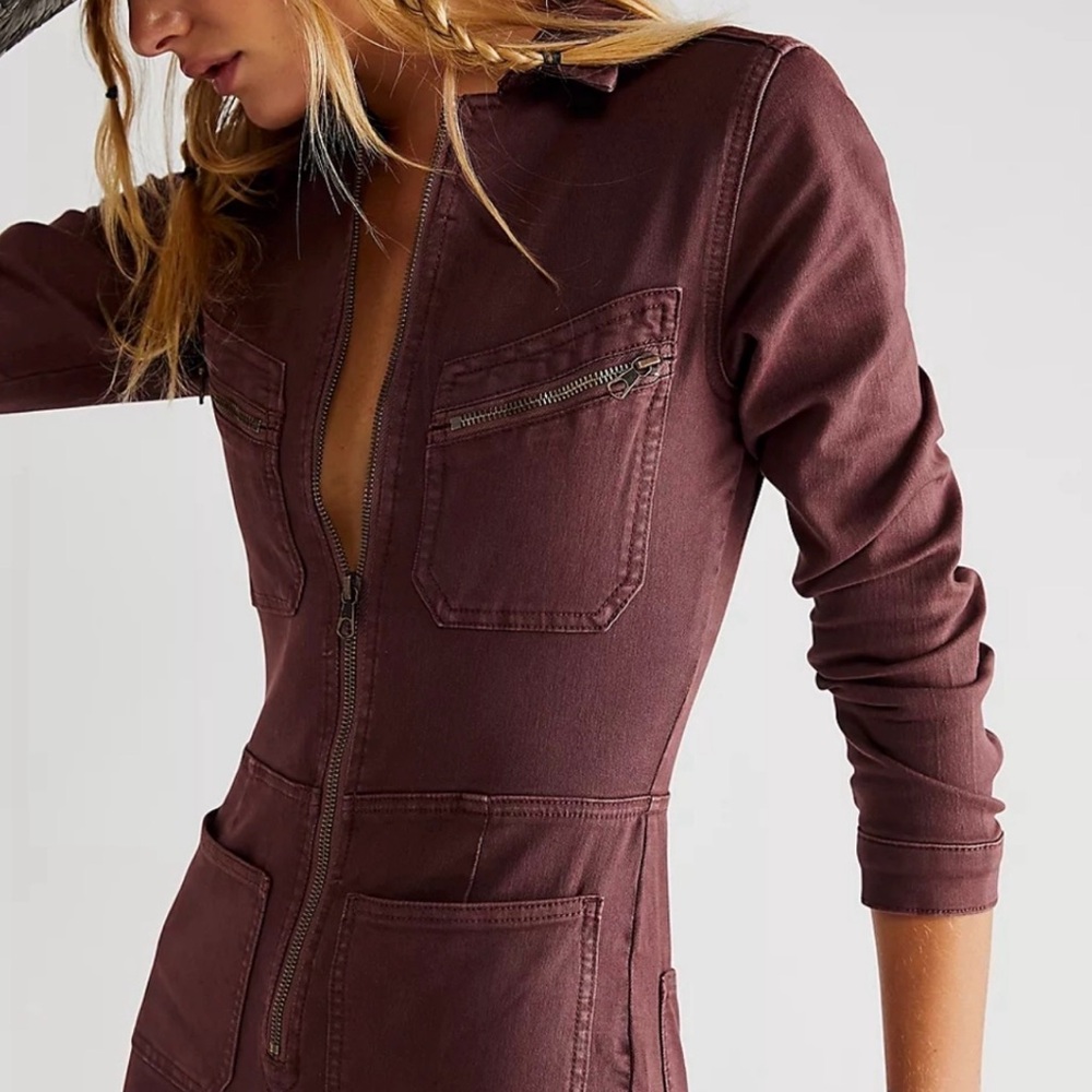 Free People Lennox Utility Style Denim Jumpsuit in Bitter Barks (Size Small) - Picture 3 of 5